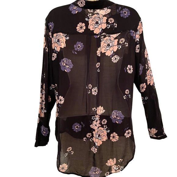 Cloth and Stone Black Floral Blouse Sheer Long Sleeve Lightweight Size Small - Picture 8 of 9